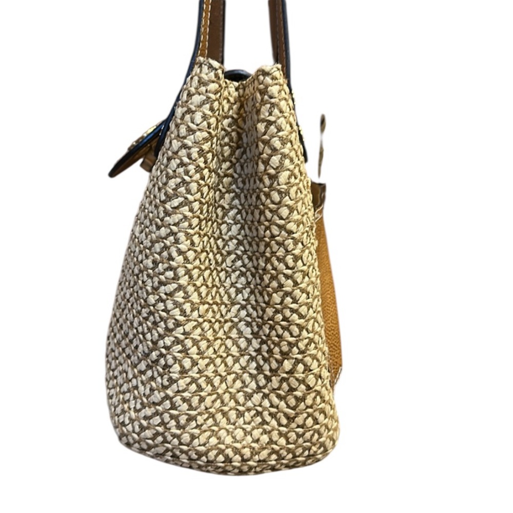Eric Javits Straw & Leather Vintage Bag. Flower Closure Matching Mirror Included - Picture 5 of 16